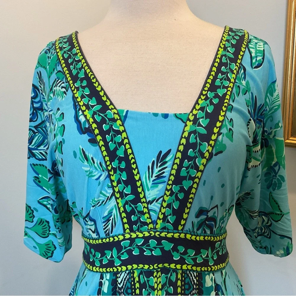 Lilly Pulitzer ILIA Elbow Sleeve Maxi Seabreeze‎ Blue Plant One On You Engin - Picture 3 of 8